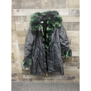 Aox Women Large Winter Coat with Faux Fur Green Black Hood Thicken Warm New